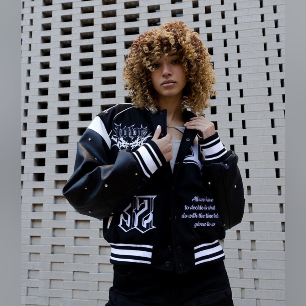 Rhinestone Varsity Jacket with pants- Black size small